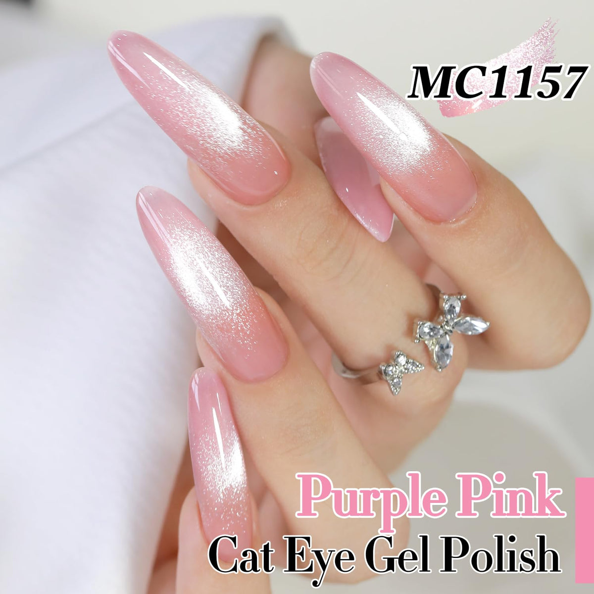 Double Rhythm Cat Eye Gel Polish 15ml Purple Pink applied on nails