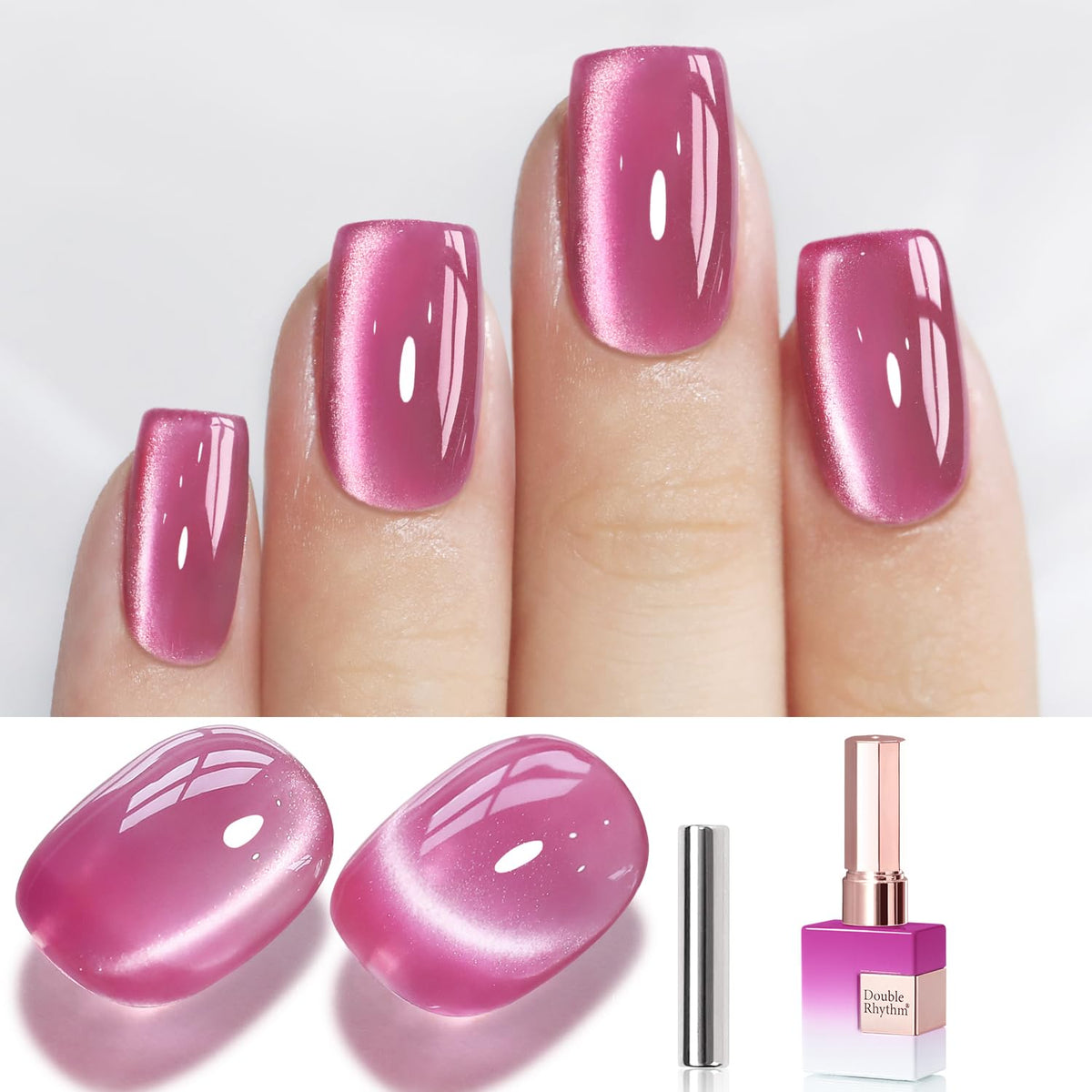 Double Rhythm Cat Eye Gel Polish 15ml purple pink bottle front view