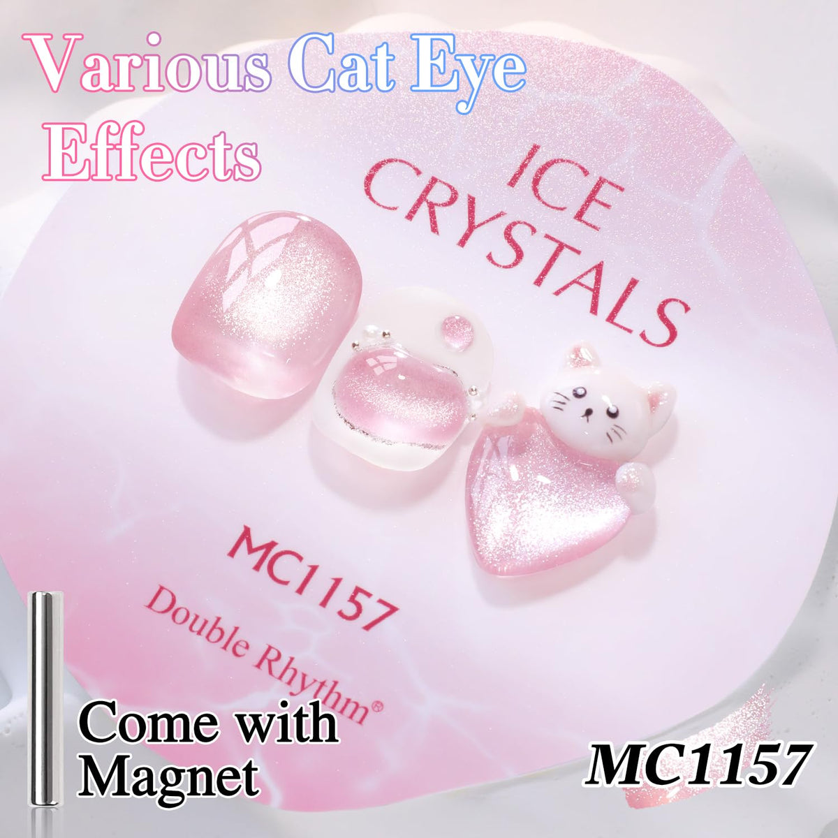 Double Rhythm Cat Eye Gel Polish 15ml Purple Pink bottle with holographic glitter