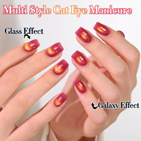 Double Rhythm Cat Eye Gel Polish 15ml Red Amber application on nails