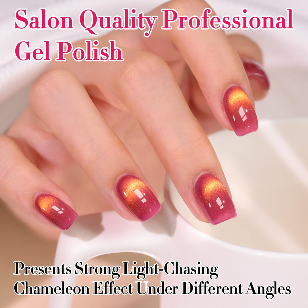 Double Rhythm Cat Eye Gel Polish 15ml Red Amber with LED lamp