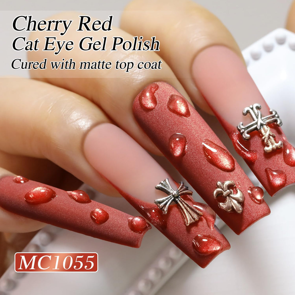 Double Rhythm Cat Eye Gel Polish 15ml Red-MC1055 with UV lamp