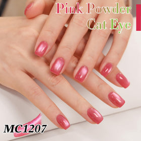 Double Rhythm Cat Eye Gel Polish 15ml Red Pink applied on nails