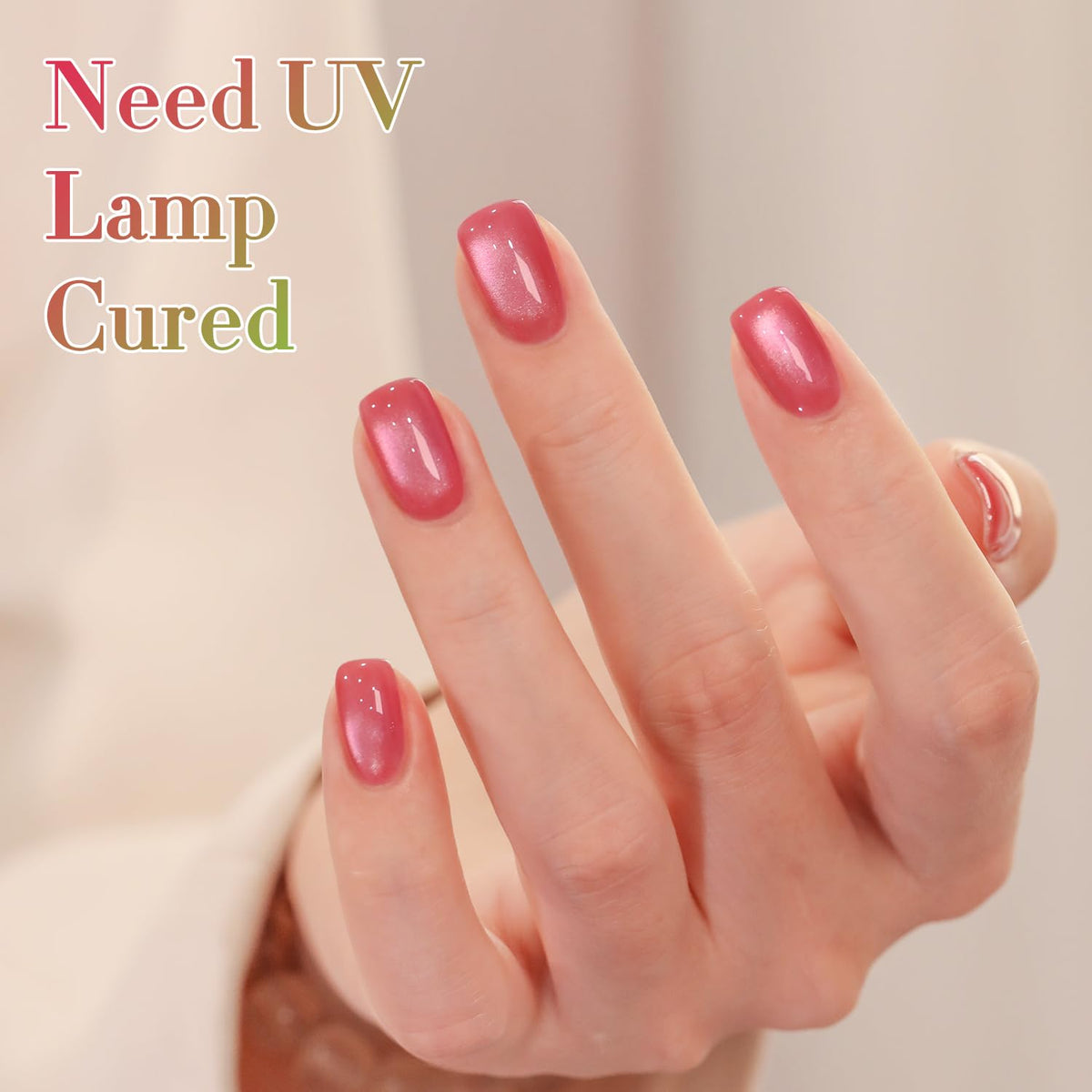 Double Rhythm Cat Eye Gel Polish 15ml Red Pink in use at home
