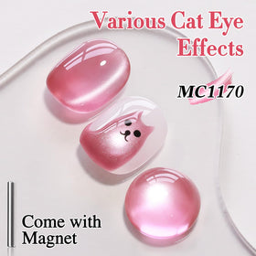 Double Rhythm Cat Eye Gel Polish 15ml Rose Red applied on nails