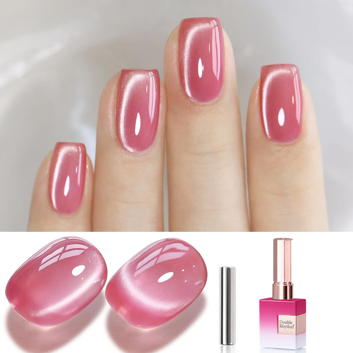 Double Rhythm Cat Eye Gel Polish 15ml Rose Red front view