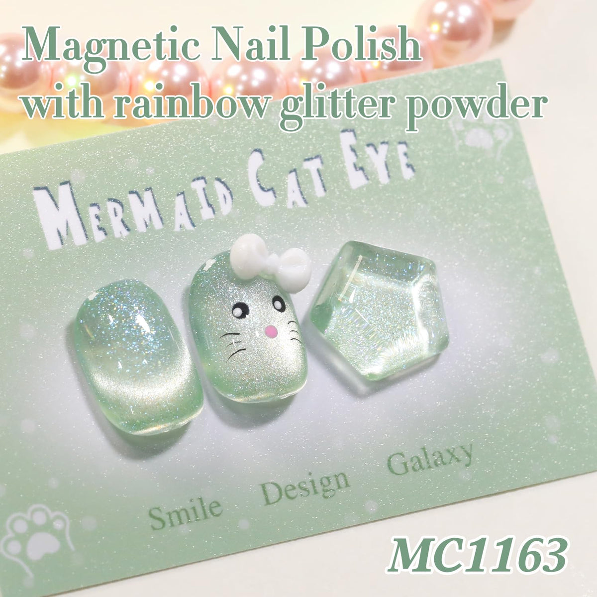 Double Rhythm Cat Eye Gel Polish 15ml Spring Green with glitter close-up