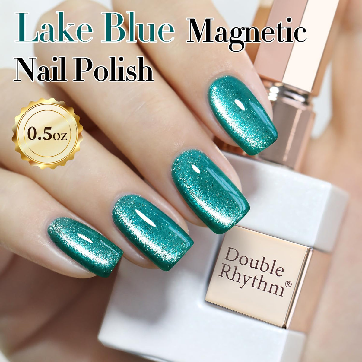 Double Rhythm Cat Eye Gel Polish 15ml teal bottle side view