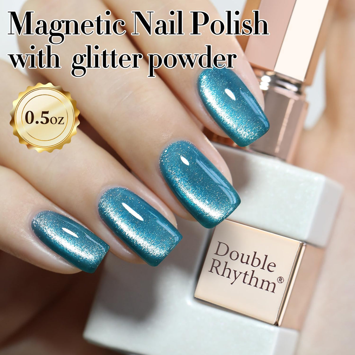 Double Rhythm Cat Eye Gel Polish 15ml teal colour bottle side view