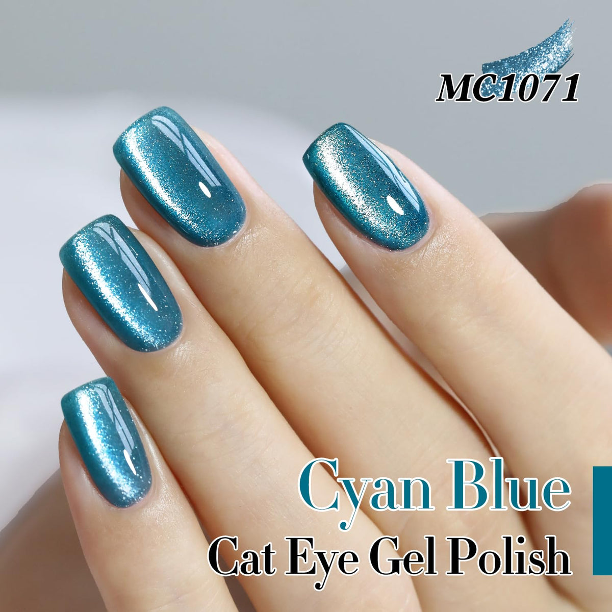 Double Rhythm Cat Eye Gel Polish 15ml teal colour on nails