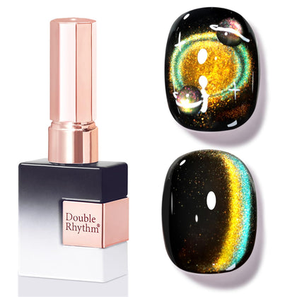 Double Rhythm Cat Eye Gel Polish 15ml Yellow Green with holographic glitter