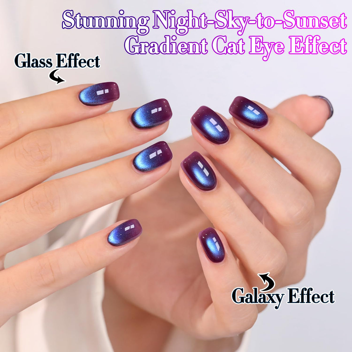 Double Rhythm Cat Eye Gel Polish applied on nails with cat eye effect