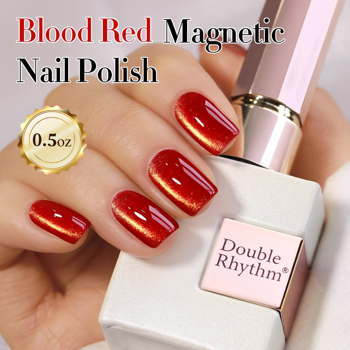 Double Rhythm Cat Eye Gel Polish Blood Red application on nails