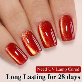 Double Rhythm Cat Eye Gel Polish Blood Red in use at home