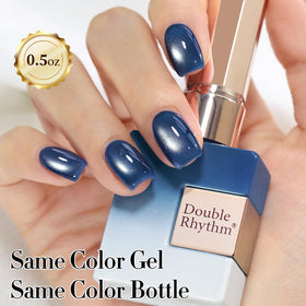 Double Rhythm Cat Eye Gel Polish Blue Coral with glitter effect