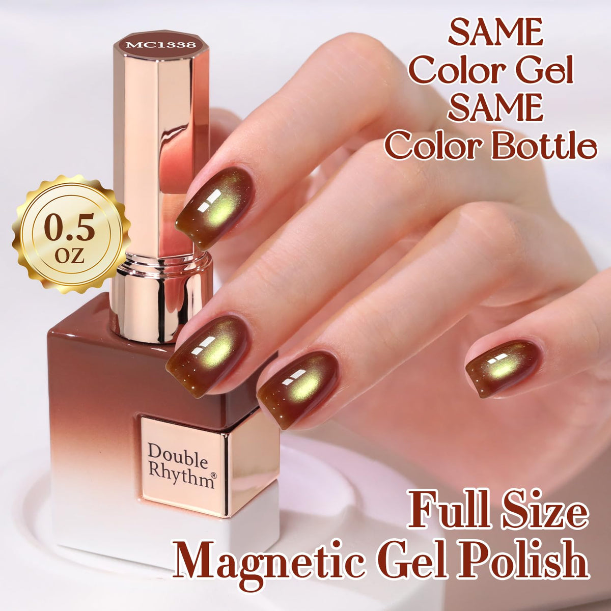 Double Rhythm Cat Eye Gel Polish Burnt Amber applied on nails