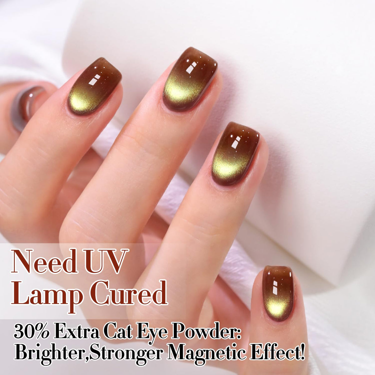 Double Rhythm Cat Eye Gel Polish Burnt Amber with base colours