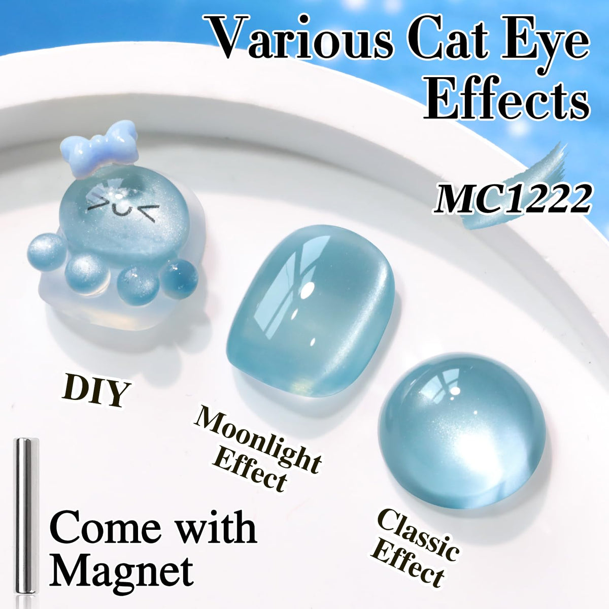 Double Rhythm Cat Eye Gel Polish Mist Blue bottle with holographic shimmer