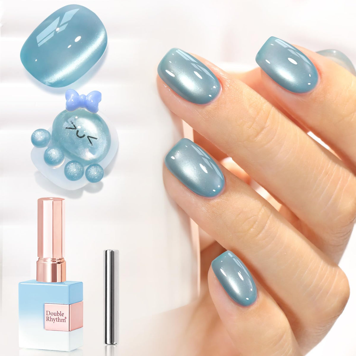 Double Rhythm Cat Eye Gel Polish Mist Blue front view