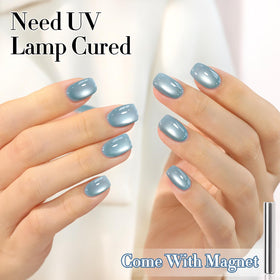Double Rhythm Cat Eye Gel Polish Mist Blue with UV lamp