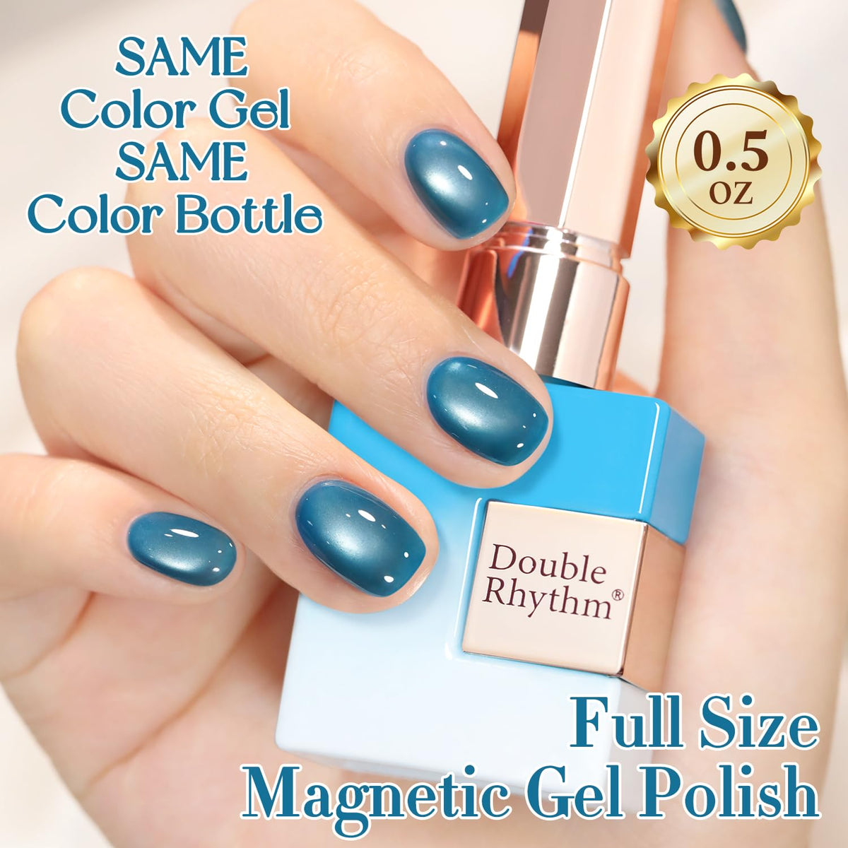Double Rhythm Cat Eye Gel Polish Ocean Blue in hand