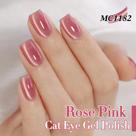 Double Rhythm Cat Eye Gel Polish Rose Pink applied on nails