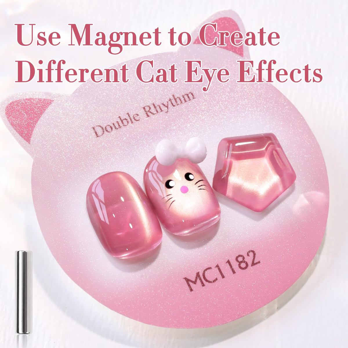 Double Rhythm Cat Eye Gel Polish Rose Pink bottle with holographic shimmer