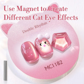 Double Rhythm Cat Eye Gel Polish Rose Pink bottle with holographic shimmer