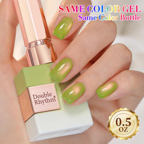 Double Rhythm Cat Eye Gel Polish with holographic glitter close-up