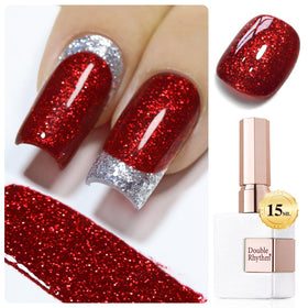 Double Rhythm Cherry Red Glitter Gel Polish 15ML front view
