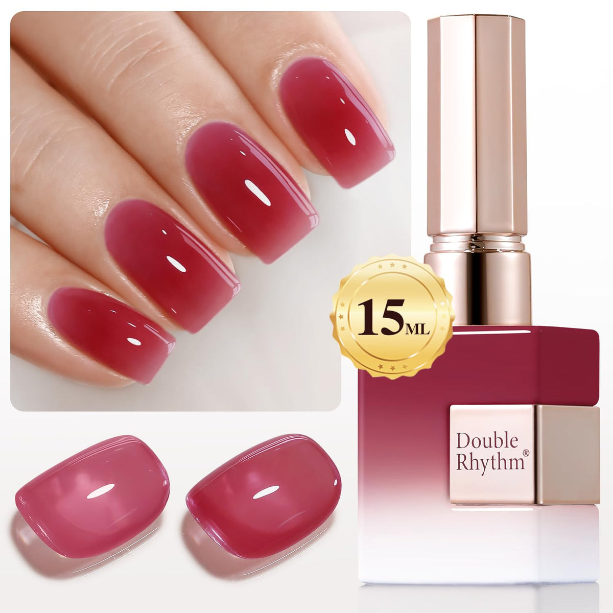 Double Rhythm Dark Rose Red Gel Polish 15ml front view