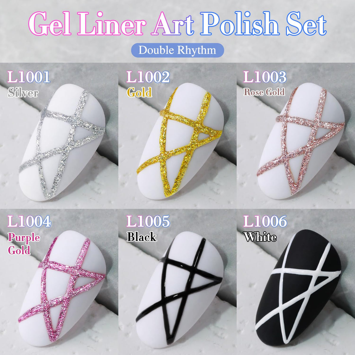 Double Rhythm Gel Liner Polish Set with colour swatches