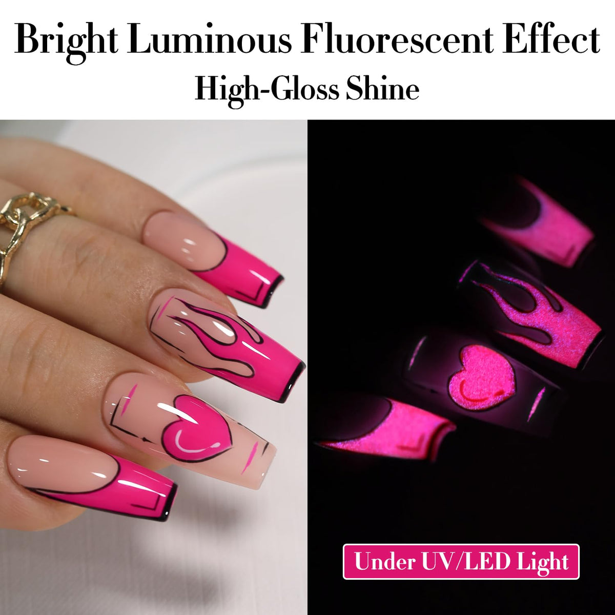 Double Rhythm Gel Nail Polish 15ML Neon Hot Pink with UV lamp