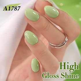 Double Rhythm Gel Nail Polish 15ML Stone Green on a nail art display