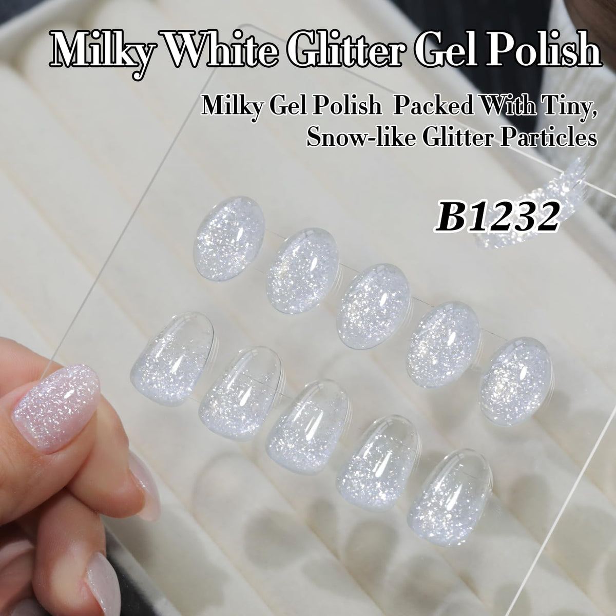 Double Rhythm Gel Nail Polish bottle with milky snow glitter