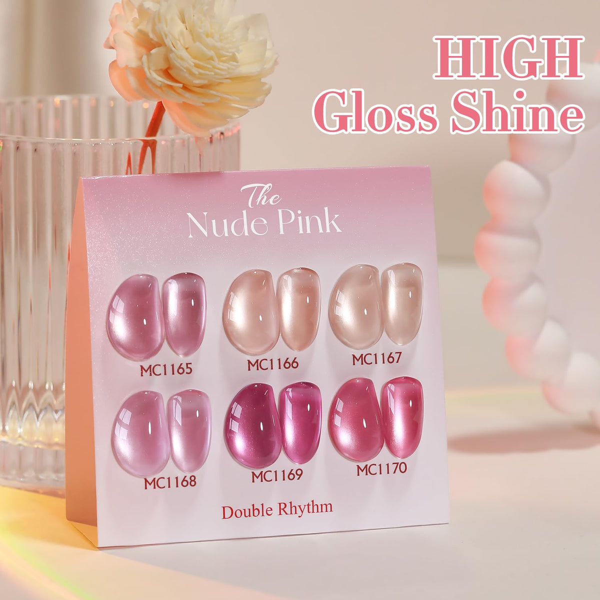 Double Rhythm Gel Nail Polish bottles arranged neatly
