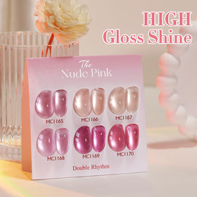 Double Rhythm Gel Nail Polish bottles arranged neatly