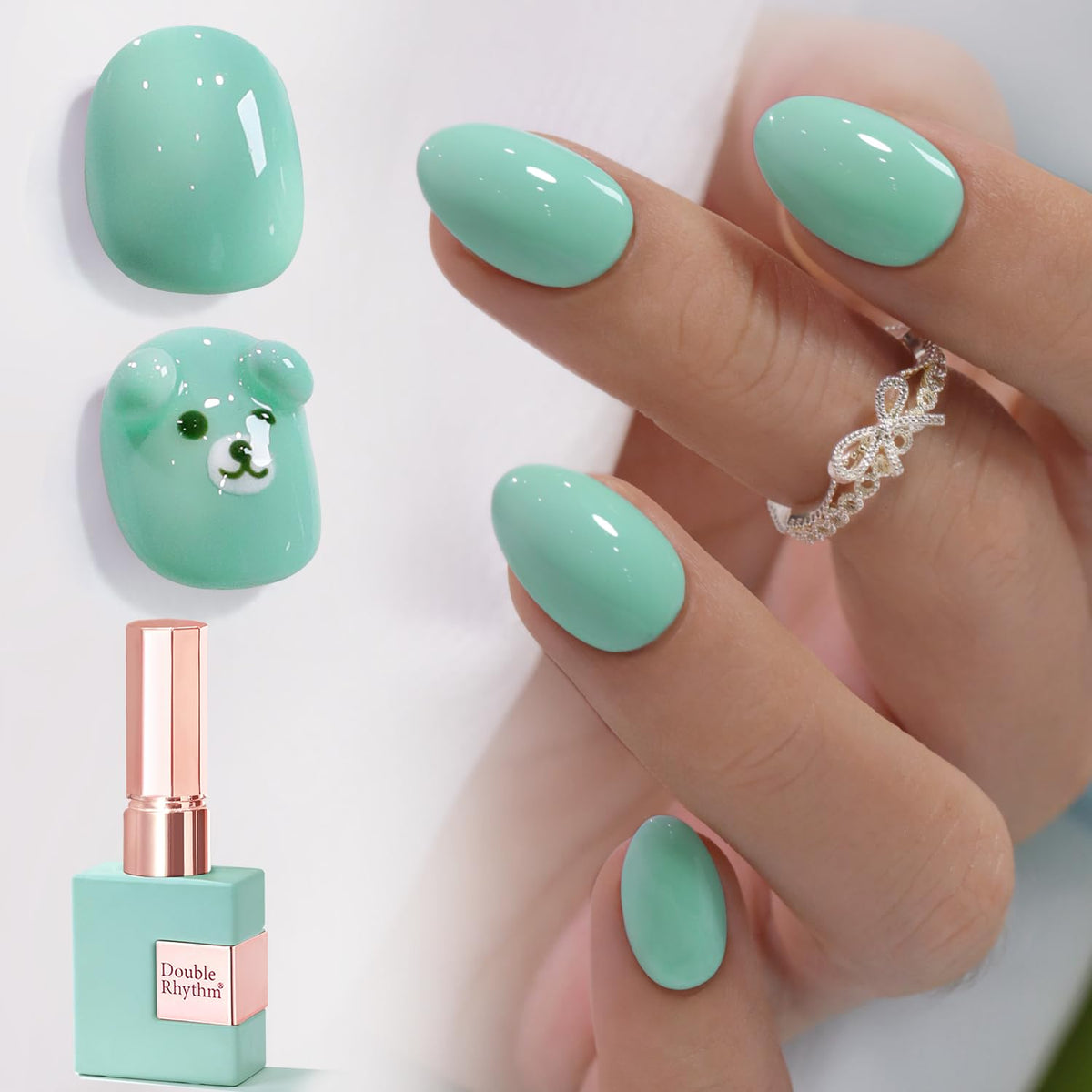 Double Rhythm Gel Nail Polish Mint Green Glow front view