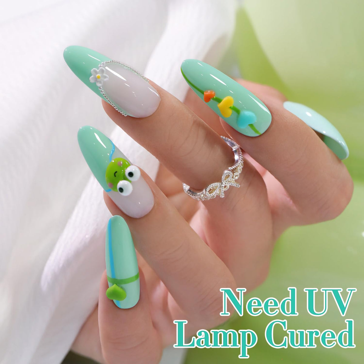 Double Rhythm Gel Nail Polish Mint Green Glow on manicured nails