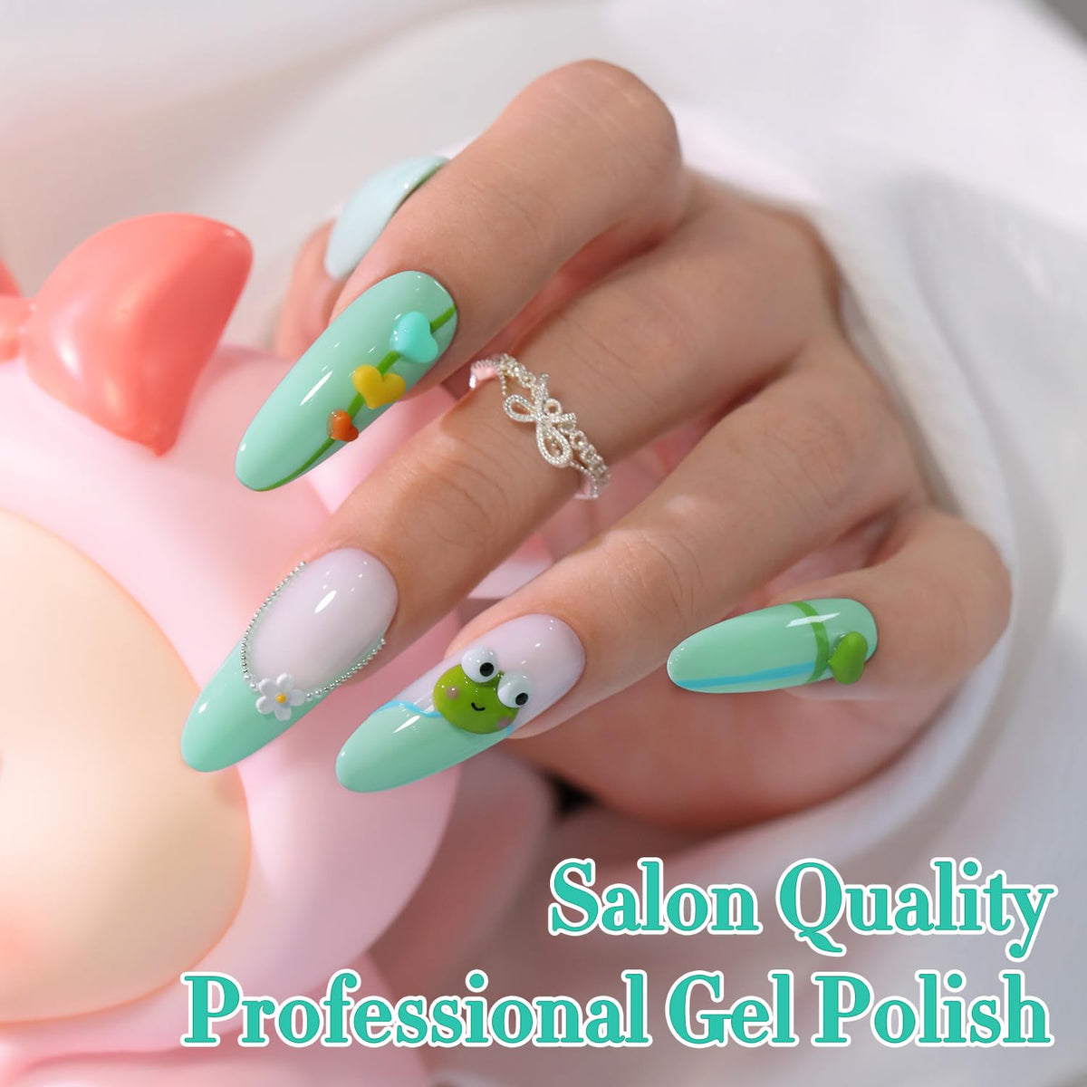 Double Rhythm Gel Nail Polish Mint Green Glow swatch on nail