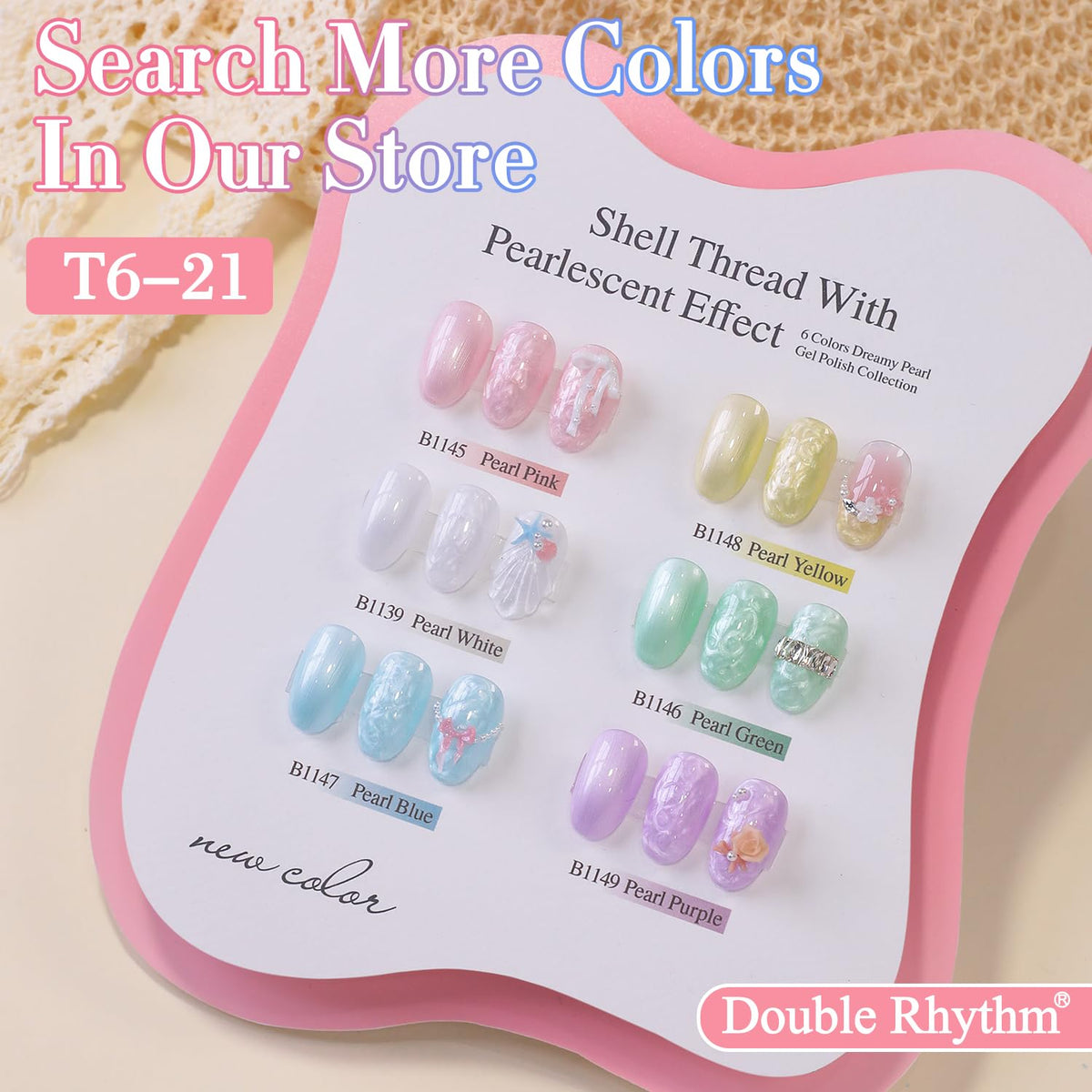 Double Rhythm Gel Nail Polish Pearl Green in beauty setup