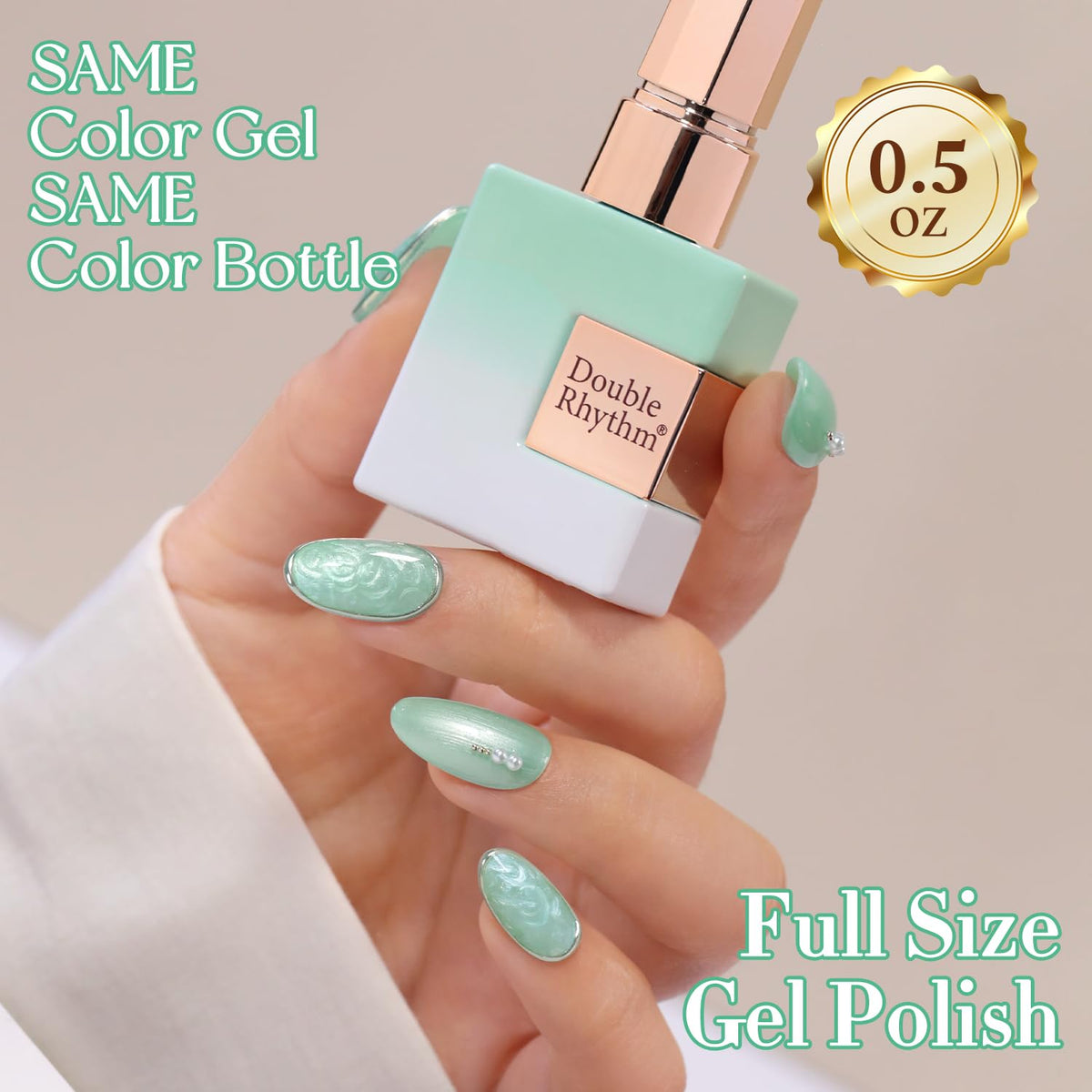 Double Rhythm Gel Nail Polish Pearl Green swatch on nails