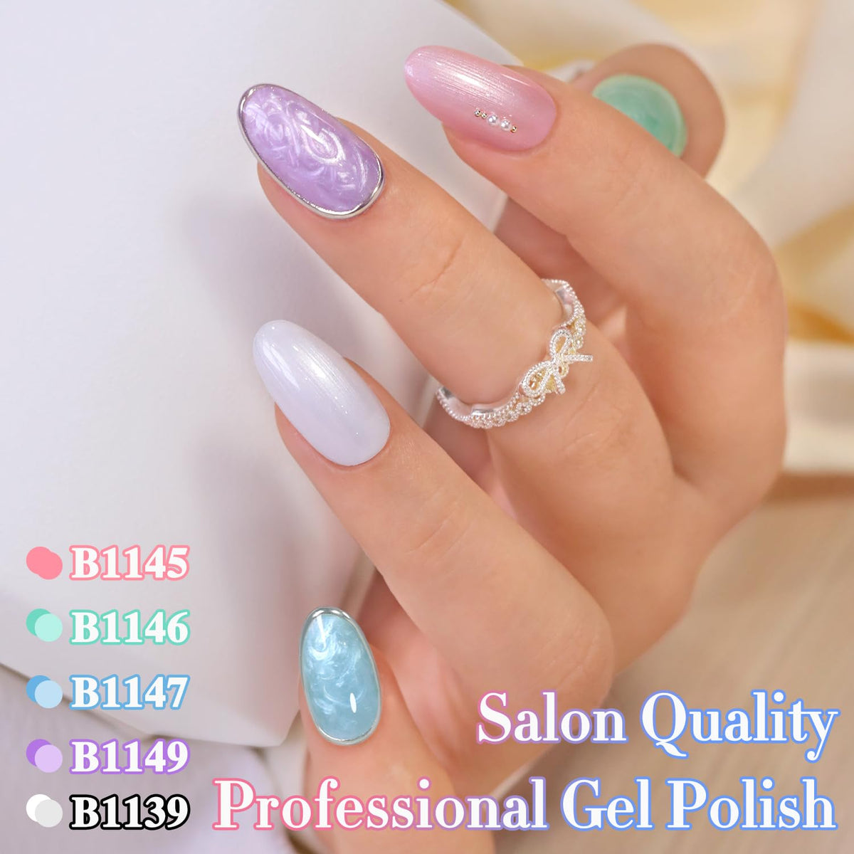 Double Rhythm Gel Nail Polish Pearl Green with base and top coat