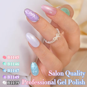 Double Rhythm Gel Nail Polish Pearl Green with base and top coat