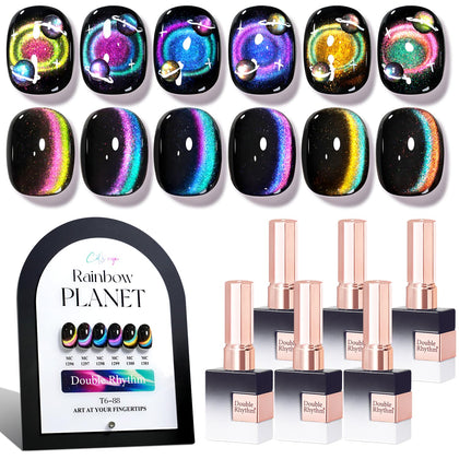 Double Rhythm Gel Nail Polish Set of 6 bottles with holographic effects