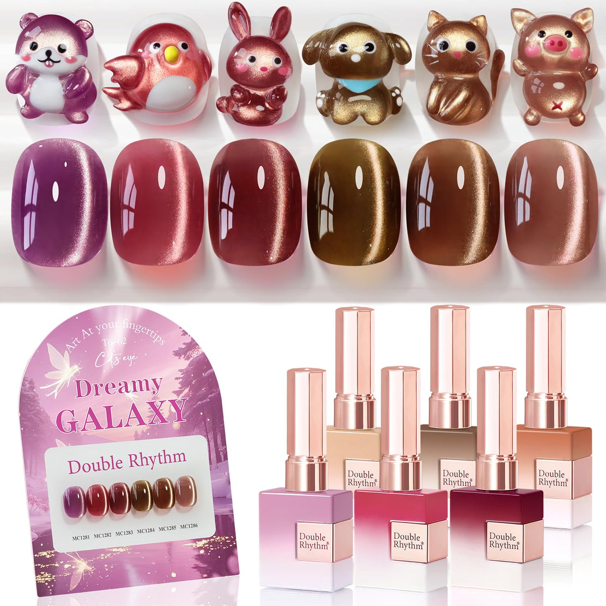 Double Rhythm Gel Nail Polish Set of 6 bottles with shimmer finish