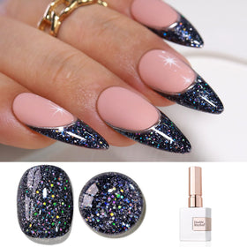 Double Rhythm Gel Polish 15ML black holographic glitter front view