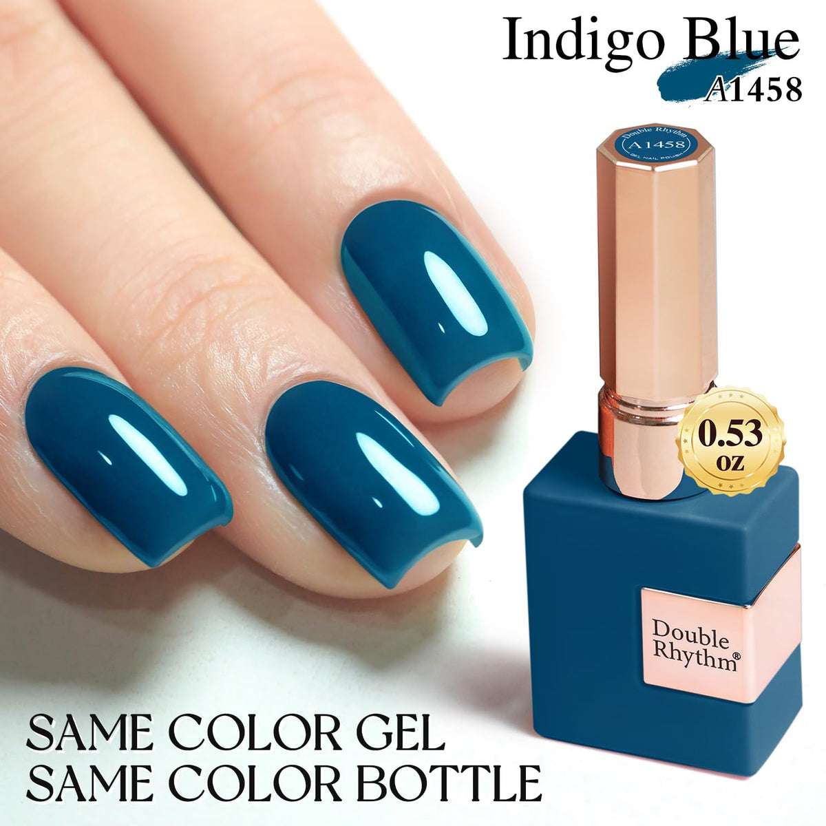Double Rhythm Gel Polish 15ML Blue-A1458 on nails