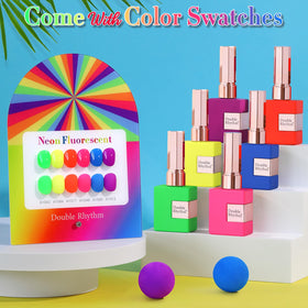 Double Rhythm Gel Polish 15ml bottles in various neon colours