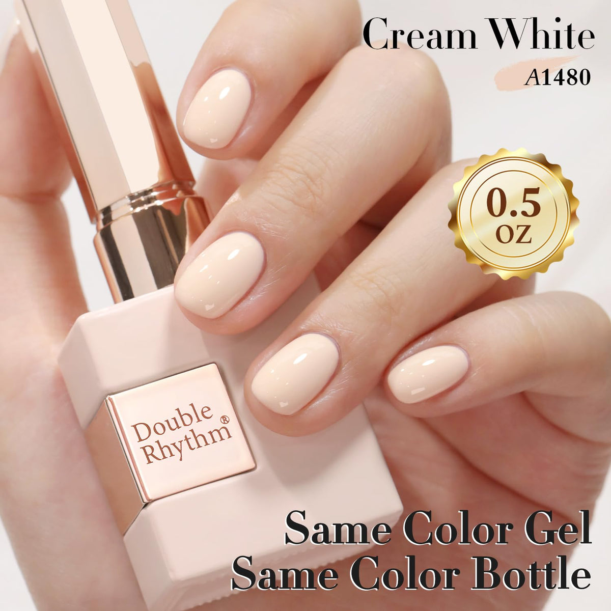 Double Rhythm Gel Polish 15ML Cream White A1480 application on nails